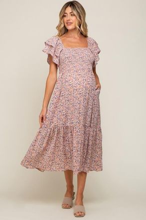 Pinkblush Floral Flutter Midi Dress in Light Pink at Nordstrom, Size Medium