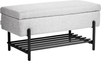 Beliani Storage Bench Light Grey Fabric Upholstery Water-Repellent Metal Legs Lift Up Top SOLVANG