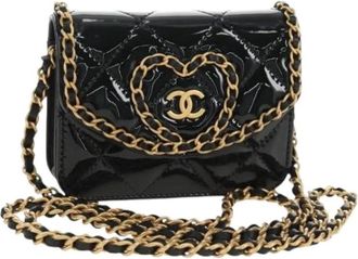 Chanel Pre-owned Vintage Patent Leather Crossbody Bag - Dames - Vintage Schoudertas - Zwart - ONE Size - Leer - Vintage