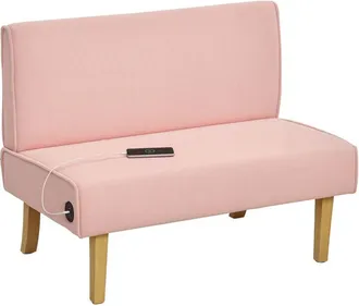 HOMCOM Homcom - Sof&aacute; De 2 Plazas Tapizado En Pana Sof&aacute; De Sal&oacute;n Sin Brazos Con 2 Puertos Usb 1 Puerto Tipo-c Y Patas De Madera Carga 240 Kg 110x60x85 Cm Rosa