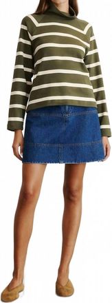 Tanya Taylor Brinkley Long Sleeve Top In Army/chalk