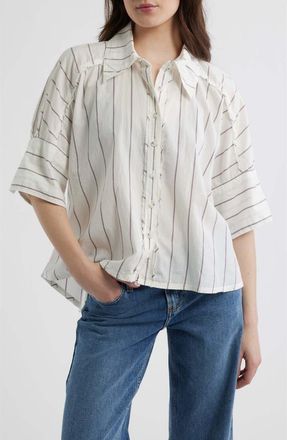 Free People Seaside Stripe Cotton Shirt in Ivory Combo at Nordstrom, Size X-Small