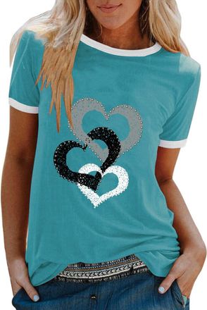 Generic Womens T-Shirt Summer T-Shirt Short Sleeve Blouse Colourful Summer Shirts Summer Short Sleeve Crew Neck Clothes T-Shirt Tops Pullover with 3D Flowers 