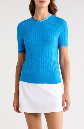 G/Fore Cable Knit Short Sleeve Sweater in Cerulean at Nordstrom, Size X-Large