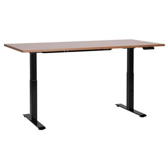 Beliani Beliani - Escritorio De Altura Regulable El&eacute;ctrico Oficina Moderna Patas Cuadradas 160 X 72 Cm Tablero Madera Oscura Soporte De Acero Negro Destines