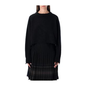 Low Classic Damaged Cropped Pullover - female - LOW CLASSIC - Round-neck Knitwear - Black - S - Knitwear