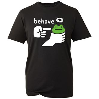 Generic Behave No Dishonest Frog T-Shirt, Cute Naughty Frog Character Artwork, Lighthearted Unisex Casual Tee for Gifting (Black, 12 Years)