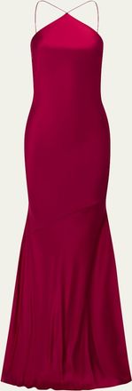 Alex Perry Halter Silk Satin Trumpet Gown