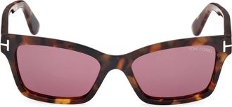 Tom Ford Rechthoekige Havana Zonnebril - Dames - Zonnebrillen - Bruin - 54 MM - Accessoires
