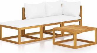 vidaXL Muebles De Jard&iacute;n 4 Pzas Cojines Crema Madera Maciza De Acacia Vidaxl