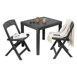 Dmora Set Para Sala Exterior Corinth, Sof&aacute; 2 Plazas, Mesa made In Italy, Negro Antracita
