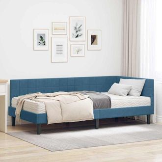 vidaXL Estructura De Cama Esquina Con Colch&oacute;n 2 Pcs Azul Terciopelo Vidaxl