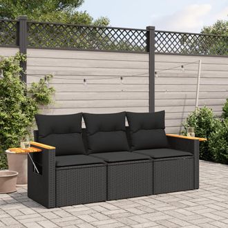 vidaXL Set De Sof&aacute;s De Jard&iacute;n Con Cojines 3 Pzas Rat&aacute;n Sint&eacute;tico Negro Vidaxl