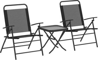 OUTSUNNY Conjunto De Mesa Y Sillas De Terraza Exterior Plegables De 3 Piezas Con Respaldo Regulable Tablero De Vidrio Y Estructura De Acero Negro