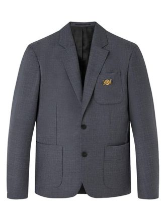 Versace checked pocket blazer - men - Virgin Wool/Cupro/Cotton - 54 - Grey