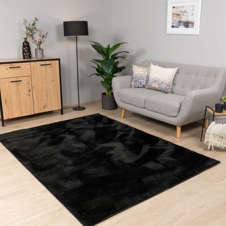 Paco Home Paco Home - Alfombra Salon De Habitacion Pelo Corto Se Puede Lavar En La Lavadora Suave Negro, &Oslash; 200 Cm Redon