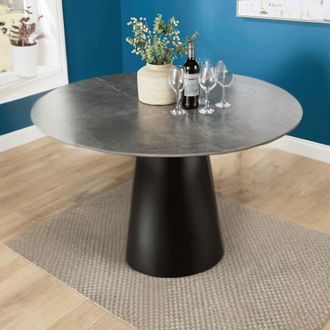 Home Source Industries Modern Dining Table 120cm Round MDF Melamine Top Grey Home Kitchen