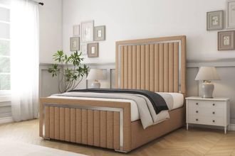 Comfort Beds Boston Chrome Dumfries Bed Frame - 50 Upholstered Headboard in Light Brown | Size: Single