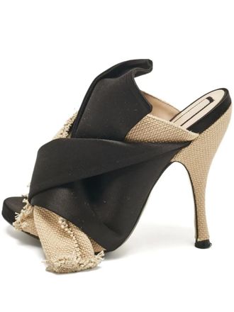 N°21 pre-owned 100mm frayed cross-strap sandals - Black