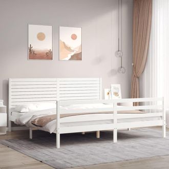 Berkfield Home Bed Frame with Headboard White Super King Size Solid Wood