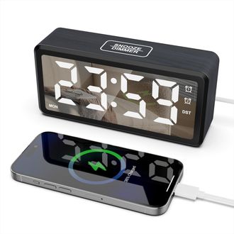 OEM Reloj Despertador Digital De Madera Con Gran Pantalla Led Para Dormitorio, Brillo Ajustable, Doble Alarma, Puerto De Carga Usb, Funci&oacute;n De Repetici&oacute;n 