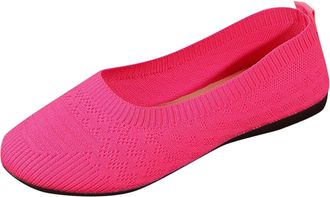 Generic Womens Ballet Flats Knit Dress Shoes Solid Color Fashionable Foldable Breathable Lightweight Comfortable Slip On Pumps Shoes Work Holiday Hot Pink