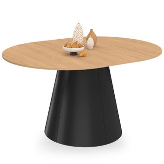 IDMarket Tavolo Da Pranzo Rotondo Allungabile Angele, 4-8 Posti A Sedere, Legno Effetto Faggio E Gamba Nera, 110-150 Cm