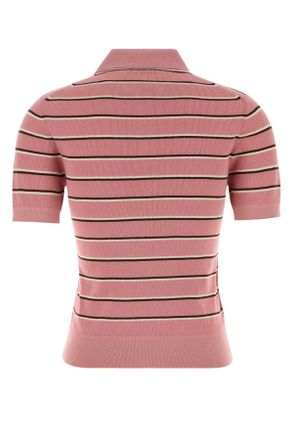 Miu Miu Womens Embroidered Stretch Cotton Blend Polo Shirt Rosa