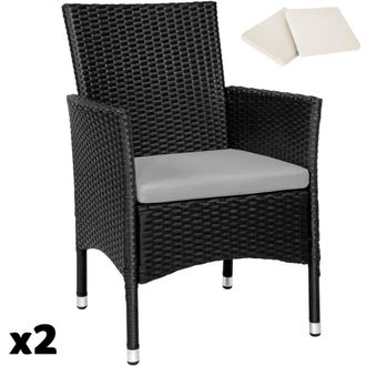 TecTake 2 sillas de rat&aacute;n + 4 fundas, 59 x 57 x 85 cm, negro/beige