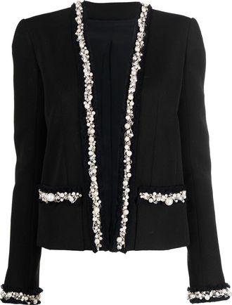Balmain pearl-trim oversized jacket - women - Wool/Cotton/Silk/Acetate/Acrylic/Brass/glass/Viscose - 44 - Black