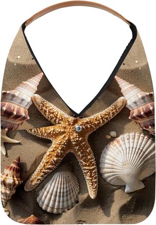 Generic Beach Starfish Seashell (5) Reusable Lightweight Grocery Bags - Foldable Into Compact Pouch, Washable & Sturdy, Multipurpose for Shopping and Travel