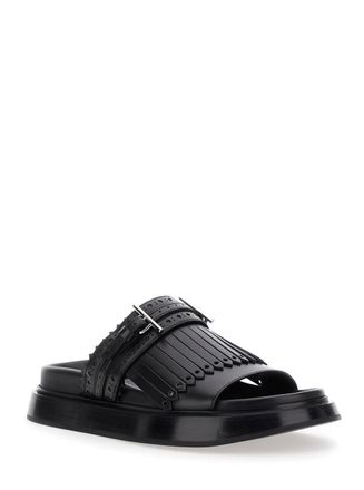 Alexander McQueen Womens Black Sandals With Decorative T-Buckle Strap Calf