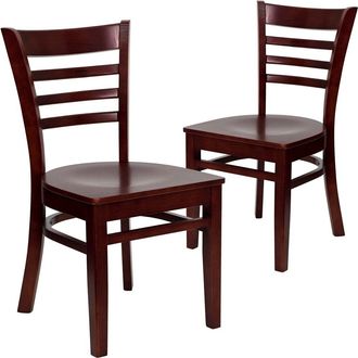 Flash Furniture 2 Pk. HERCULES Series Mahogany Finished Ladder Back Wooden Restaurant Chair
