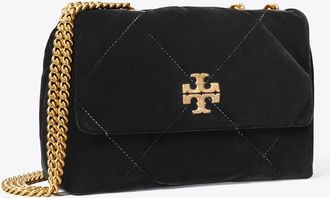 Tory Burch Womens Small Kira Diamond Quilt Velvet Pavé Shoulder Bag, One Size