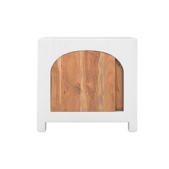 Rendez-Vous Déco Mesita de noche en concreto blanco roto y madera de acacia