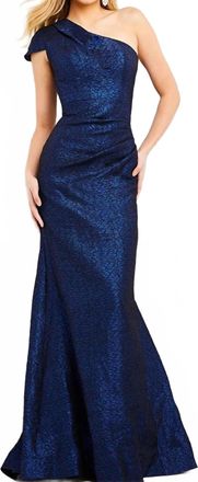Jovani One Shoulder Gown In Cobalt