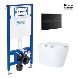 Roca Bastidor Roca Duplo One Pack Cisterna Empotrada Y Pulsador Pl7 Negro Mate Con Inodoro Wc Suspendido Vortex Orion 51,5 Cm Bl De Kp