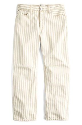 Madewell The Darted Airy Denim Barrel Leg Jeans in Khaki Sand Stripe at Nordstrom, Size 29