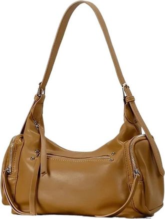 Generic Compatible For Autumn Winter Pillow Shaped Shoulder Bag Womens Handbag Casual Crossbody Polyester Lining Zipper(Light brown)