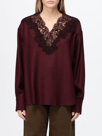 Ermanno Scervino Top in maglia di lana con scollo a V e inserti in pizzo ricamato