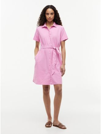 Tommy Hilfiger Womens Belted Linen-Cotton Blend Shirtdress - Pink - XXL