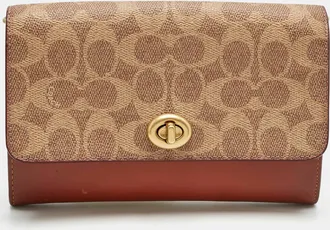 Coach Brown/beige Signature Coated Canvas And Leather Marlow Clutch Bag