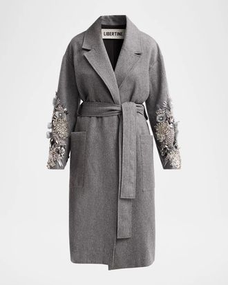 Libertine - Libertine Frosted Flowers Embellished Wool-Cashmere Wrap Coat