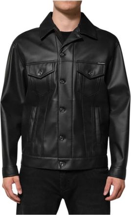 Dolce & Gabbana Zwarte knoopsluiting Bikerjack - Heren - Zomerjassen - Zwart - S - Polyester - Jassen