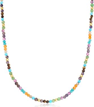 Ross-Simons Multi-Gemstone Bead Necklace in 18kt Gold Over Sterling