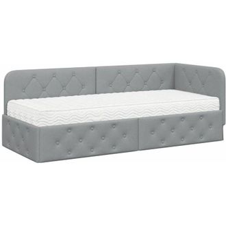 vidaXL Corner Bed Frame with Mattress Light Grey 80 x 200 cm Fabric vidaXL