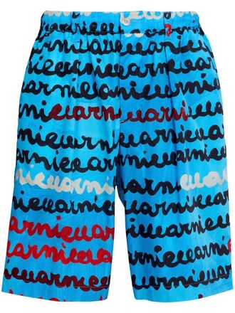 Marni handwriting-print shorts - Blue
