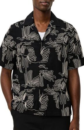 Les Deux Liam Floral Embroidered Camp Shirt in Black at Nordstrom, Size Xx-Large