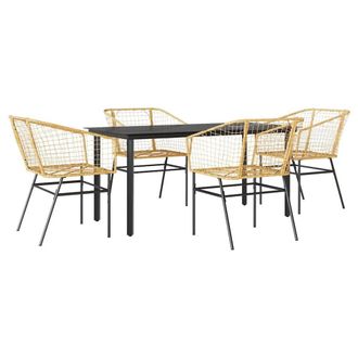 Berkfield Home 5 Piece Garden Dining Set Brown Poly Rattan Glass