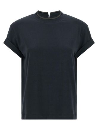 Brunello Cucinelli Womens Shiny Collar T-Shirt